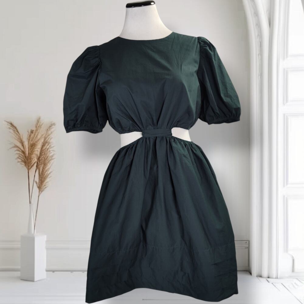 English Factory Cutout Puff Sleeve Cotton Mini Dress Green M Cottagecore